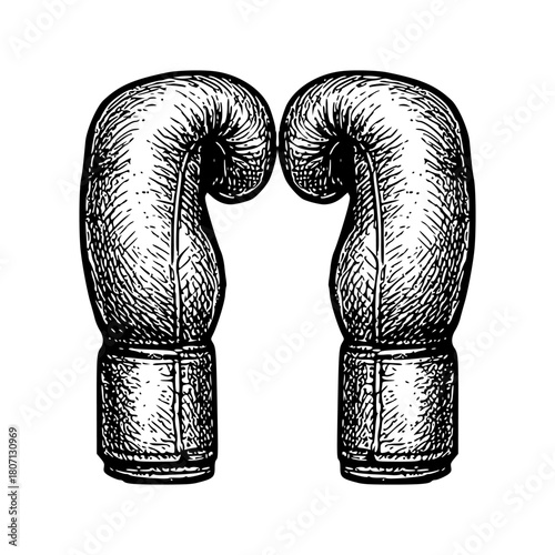 Boxing gloves vintage hand drawing style black and white