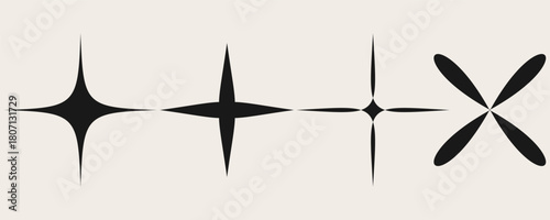 Set of blinking stars, sparks and sparkles. Shining twinkle sunburst shapes collection. Magic light flare pack for design template, poster, banner, brochure, leaflet. Vector glint glitter illustration