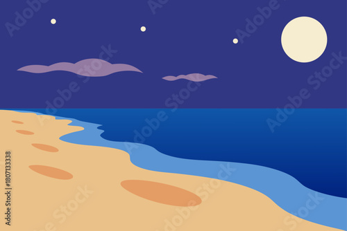 Beach at Twilight with Footprints in Fading Sand