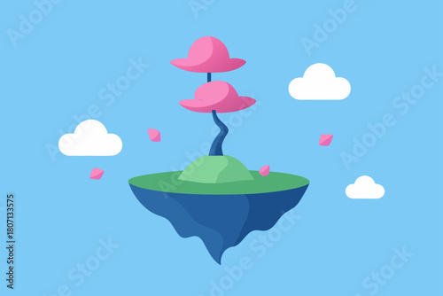 Floating Meditation Island with Bonsai Trees