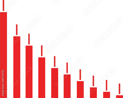 Red candle sticks arranged in descending order representing decline and loss.