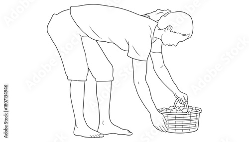 Woman picking apples coloring page for kids printable activity