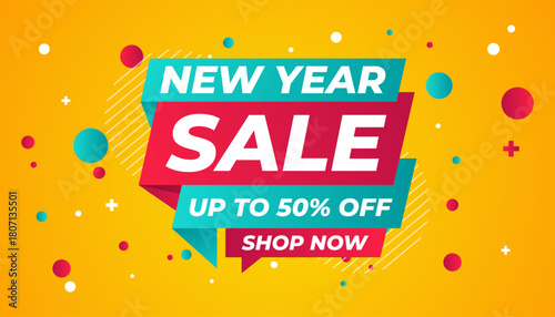 New Year Offer Sale Banner vector template. New Year Discount vector graphic element. Super shop label Promo design. Product opening festival background collection