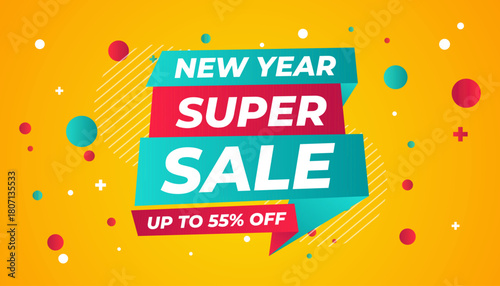 New Year Offer Sale Banner vector template. New Year Discount vector graphic element. Super shop label Promo design. Product opening festival background collection