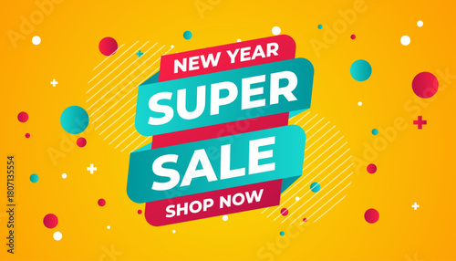 New Year Offer Sale Banner vector template. New Year Discount vector graphic element. Super shop label Promo design. Product opening festival background collection