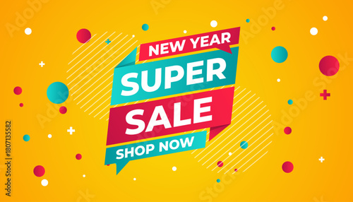 New Year Offer Sale Banner vector template. New Year Discount vector graphic element. Super shop label Promo design. Product opening festival background collection