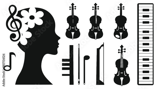 Music instruments silhouette vector art for graphic design use