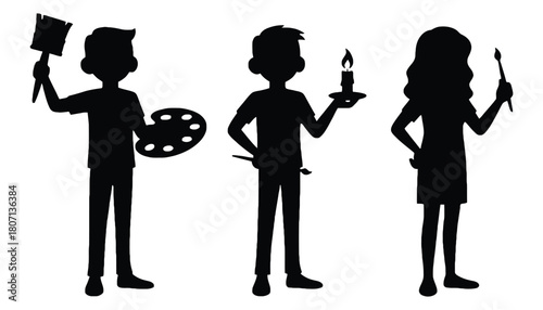 Artist silhouette vector art painting drawing illustration