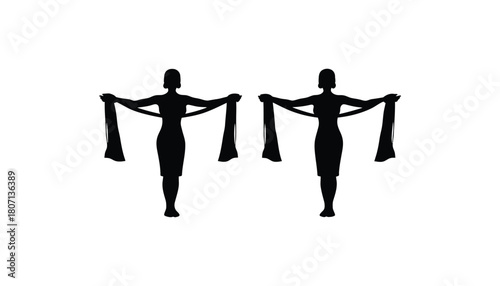 Silhouette women dance performance with fabric design template