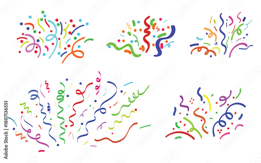 Fototapeta premium Radiant Confetti Burst, Colorful Party Line Swirl, Neon Celebration Shapes