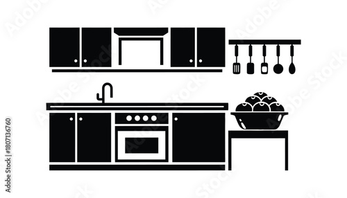 Kitchen design black and white minimalist kitchen interior art