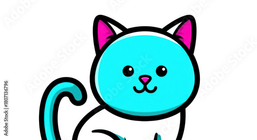Cartoon Cat Illustration with Pink Ears
