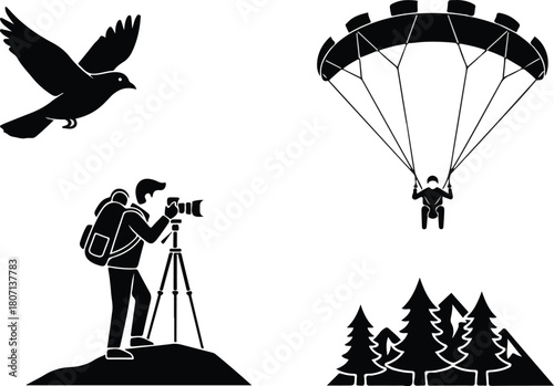 Set of Icons Representing Adventure and Nature Activities.