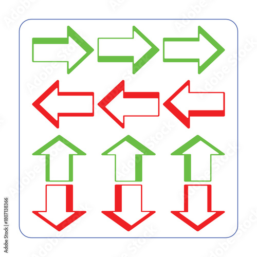 arrow head sets for infographic featuring green and red colored