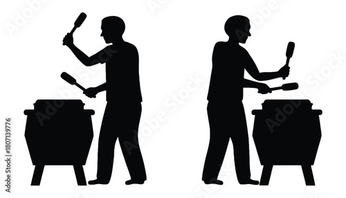Drummer silhouette playing drums music band percussion instrument