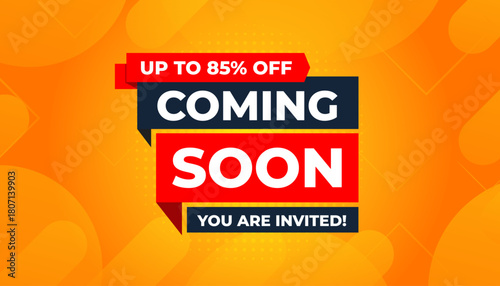 Coming Soon Sale Banner vector template. Grand Opening vector graphic element. Super shop label Promo design. Product opening festival background collection.