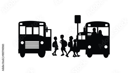 School bus safety with children crossing street illustration