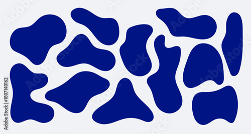 Abstract organic shapes set – bluel hand drawn blobs, minimalist geometric fluid elements for modern design and background