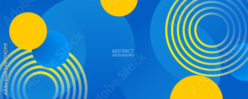 3D blue yellow abstract background overlap layer on bright space with circles effect decoration. Modern graphic design element cutout style concept for web banner, art, flyer, card, or brochure cover