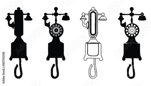 Vintage telephone vector art antique phone silhouette collection