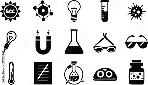 Science and research vector icons for laboratory experiment set