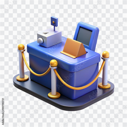 3D Airport Check-In Desk Icon | Counter with Monitor, Travel Service Symbol