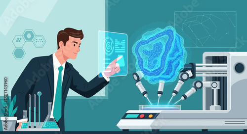 Advanced technological exploration of cellular structures in modern science labs with robotics