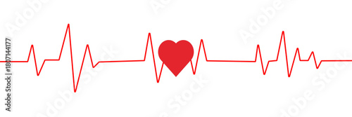 Red heartbeat line icon on white background. Pulse Rate Monitor. Vector illustration.