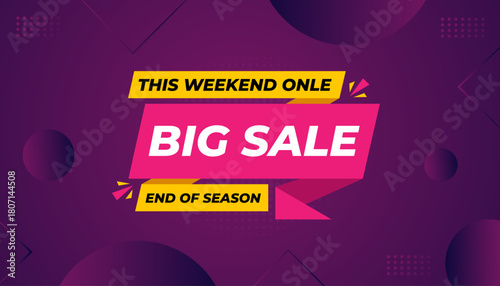 Big sale banner. Special offer price label design. Product discount festival tag design. Super Sale pormotion banner template. Flat sale Vector Illustration.