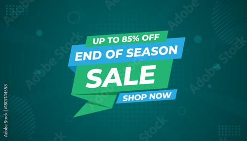 End Of Season Sale banner. Season offer price label design. Product discount festival tag design. Season Super Sale banner template. Flat sale Vector Illustration.