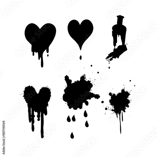 Black ink blots isolated on, vector set of illustrations