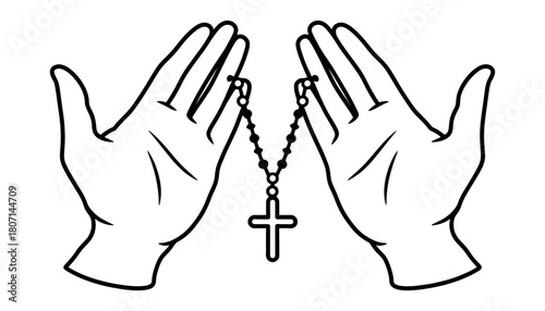 Hands holding rosary beads christian faith prayer illustration