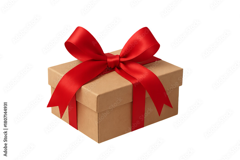 Obraz premium Png gift box with red ribbon bow isolated on transparent background. concept of festive present, celebration decor, gift wrapping, holiday surprise, special occasion package