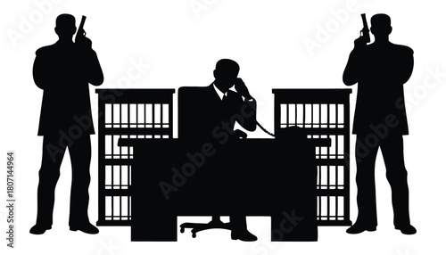 Silhouette security bodyguard protection gun vector graphic