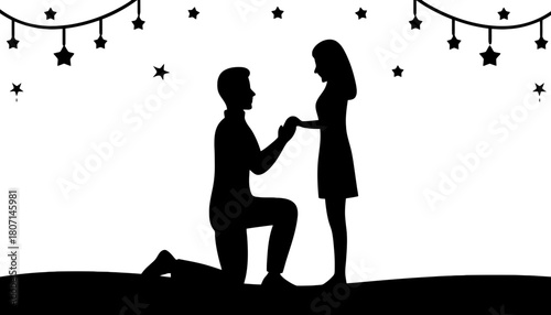Marriage proposal silhouette under star lights vector image