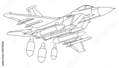 Fighter jet coloring page military aircraft outline drawing art