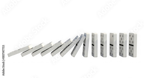 Domino Effect White Dominoes Falling In Chain Reaction On Black