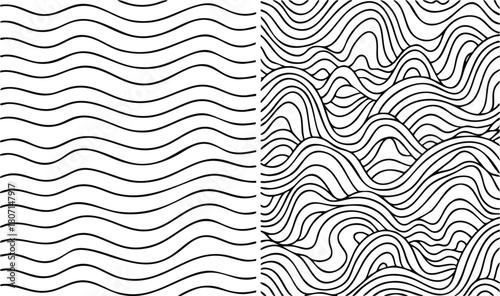 Monochrome Waves Simple Curved Line Patterns in Black and White