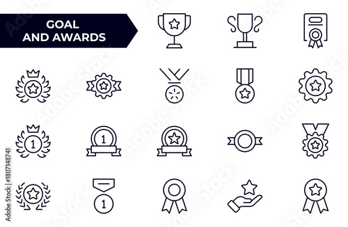 Goal and Awards Icon Set. A motivational collection of icons designed to celebrate achievements and aspirations, perfect for personal development, coaching, and recognition.