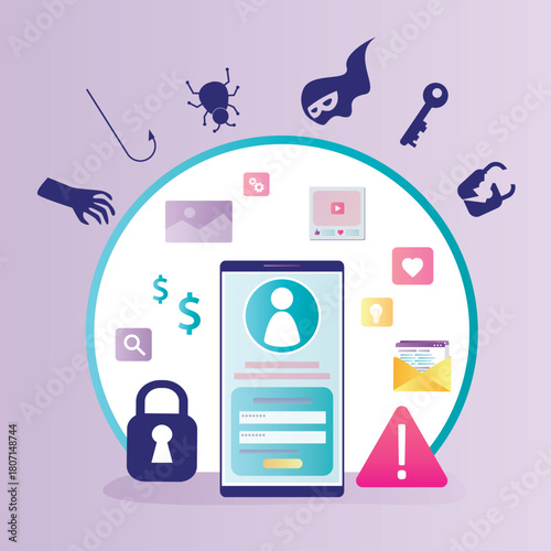 Security for smartphone and applications from hacker attacks, viruses, scams. Your mobile phone is protected by an antivirus or firewall from spam, bugs and cyber crimes