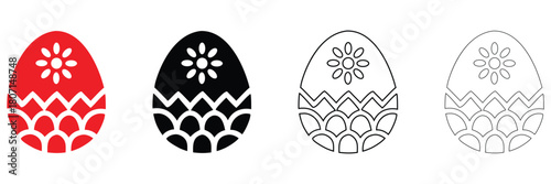 Easter eggs icon vector set, spring Easter egg icon vector, silhouette and line art