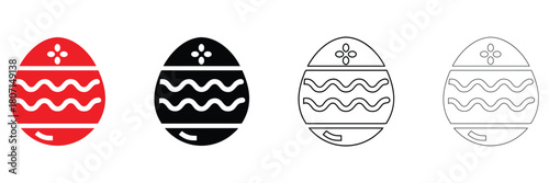 Easter eggs icon vector set, spring Easter egg icon vector, silhouette and line art