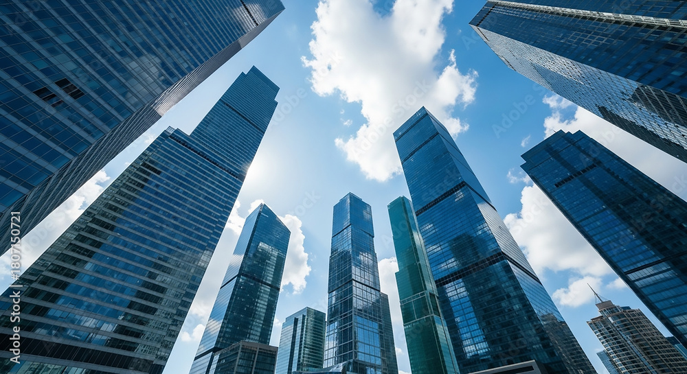 Fototapeta premium Modern Skyscrapers Reaching for the Sky on a Sunny Day