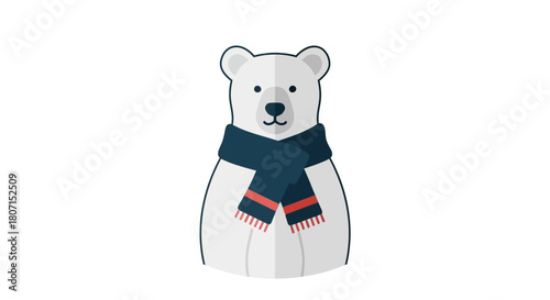 Charming Cartoon Polar Bear Wearing a Cozy Scarf A Playful and Friendly Winter Illustration