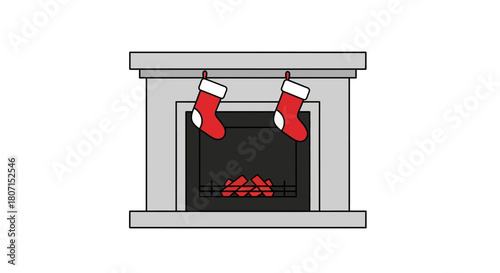 Cozy Christmas Fireplace with Festive Stockings A Holiday Illustration