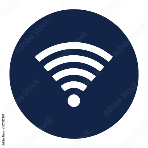 White wifi icon on a dark blue circle