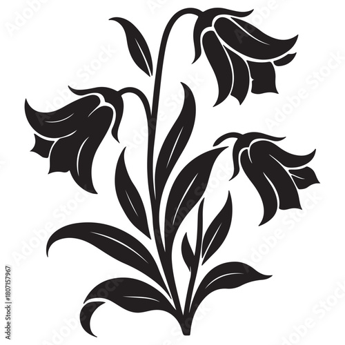 Black silhouette of a bellflower for design use