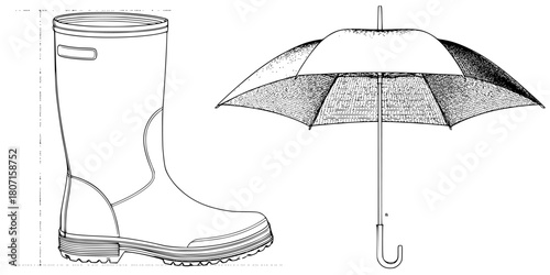 Stylish Rainy Day Boots Umbrella | Clean, isolated vector art for creative projects.