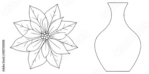 Elegant Black White Floral Illustration Vase | Clean, isolated vector art for creative projects.