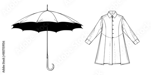 Elegant Attire: Vintage Umbrella Raincoat | Clean, isolated vector art for creative projects.